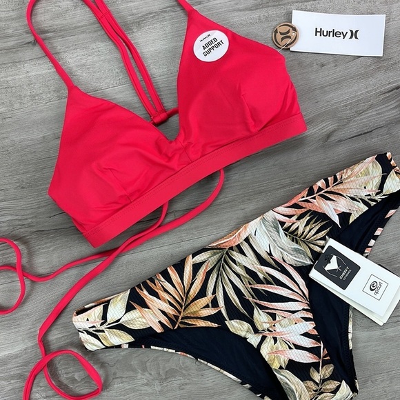 ☀️HURLEY☀️RIP CURL☀️ SOLID ADJUSTABLE BIKNI TOP HAVANA CHEEKY HIPSTER BIKINI - Picture 5 of 15